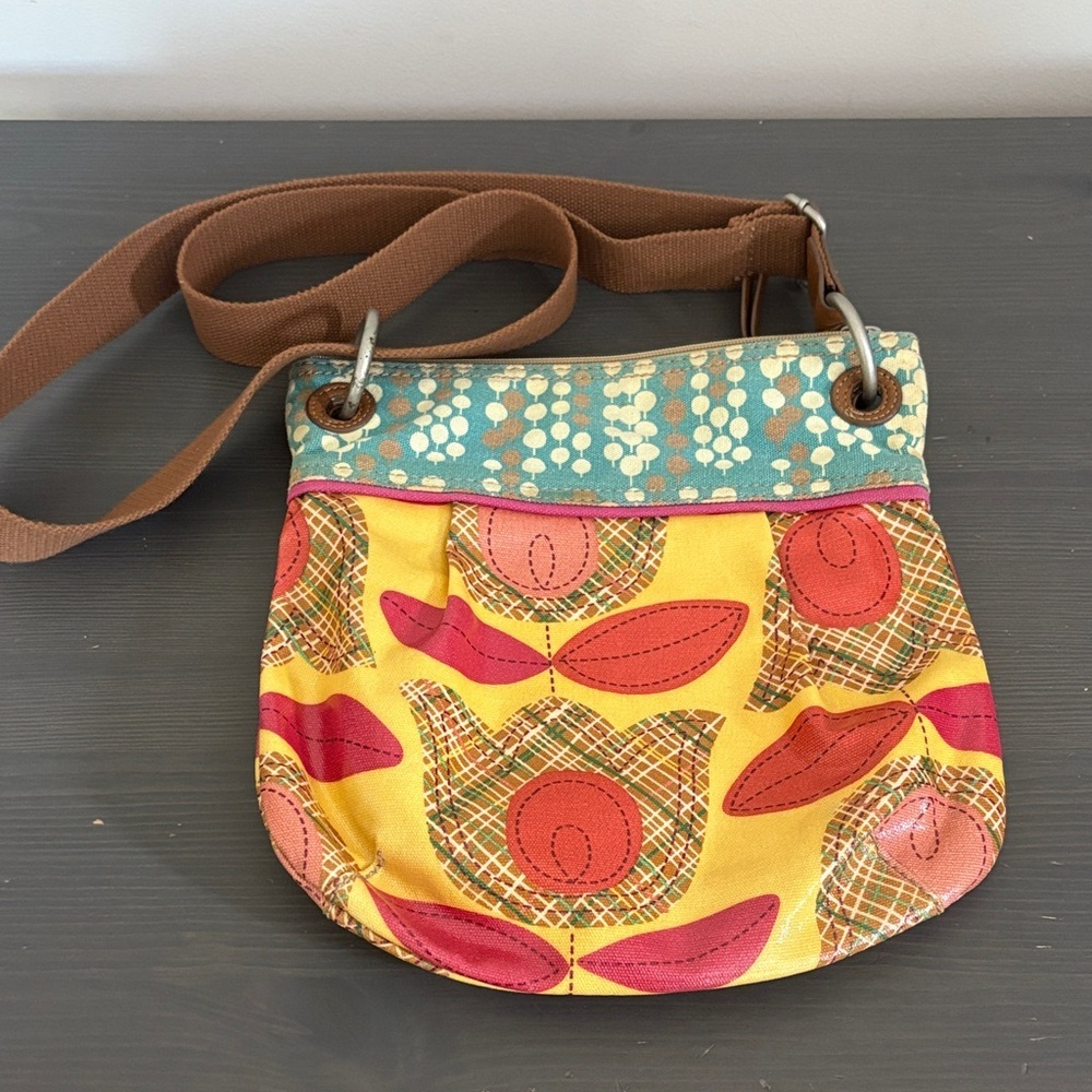 FOSSIL‎ Yellow & Red Coated Canvas Floral Felicity Crossbody Shoulder Bag 11x10
